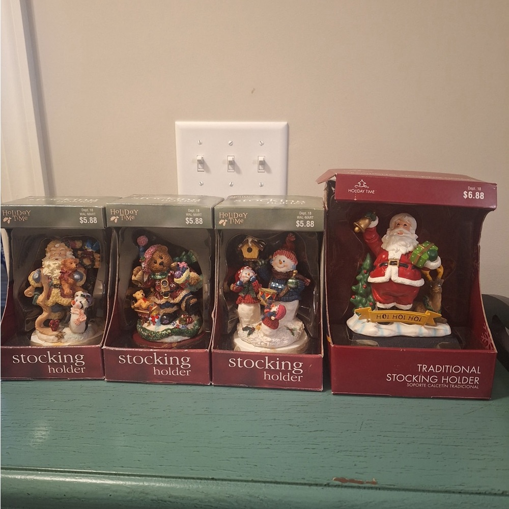 Holiday Time Festive Stocking Holder Set with Santa and Friends